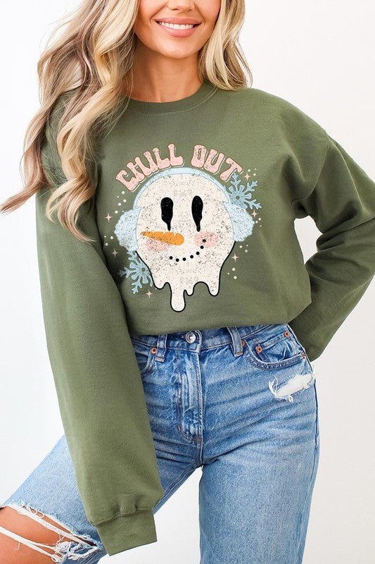 Chill Out Melting Snowman Graphic Sweatshirts