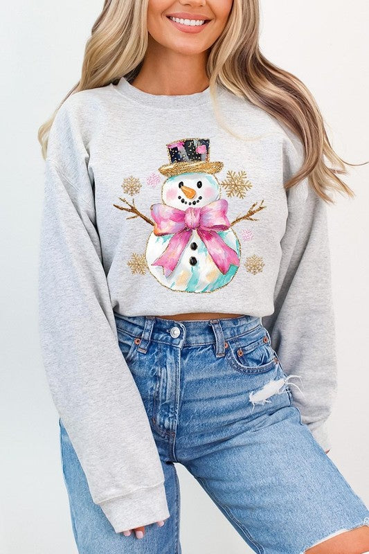 Faux Glitter Snowman Graphic Fleece Sweatshirts