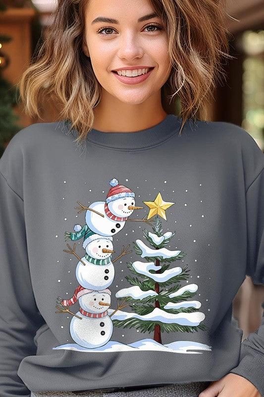 Cute Christmas Snowman Graphic Fleece Sweatshirts