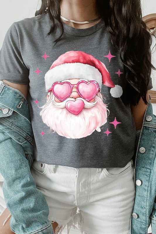 Pink Christmas Santa Graphic Tee