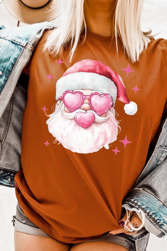 Pink Christmas Santa Graphic Tee