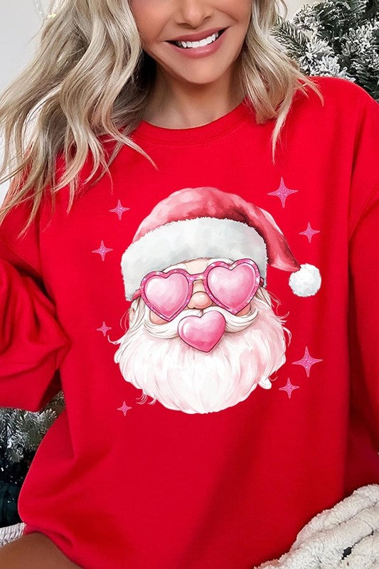 Pink Christmas Santa Graphic Fleece Sweatshirts