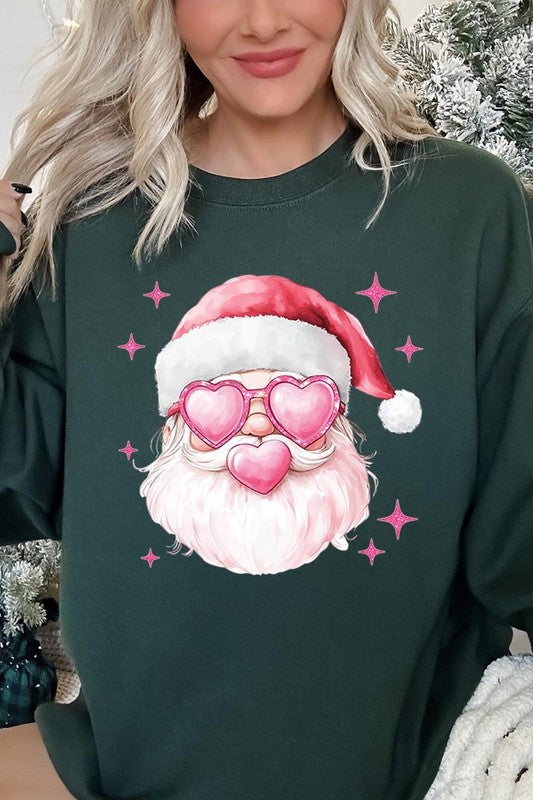 Pink Christmas Santa Graphic Fleece Sweatshirts