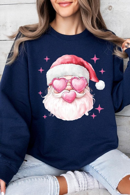 Pink Christmas Santa Graphic Fleece Sweatshirts