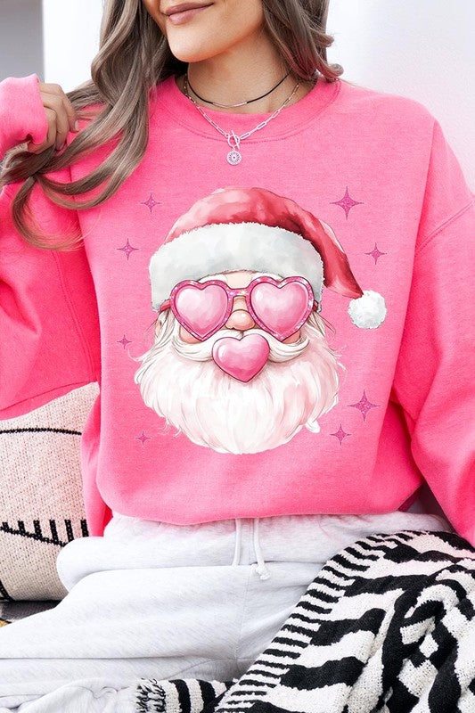 Pink Christmas Santa Graphic Fleece Sweatshirts